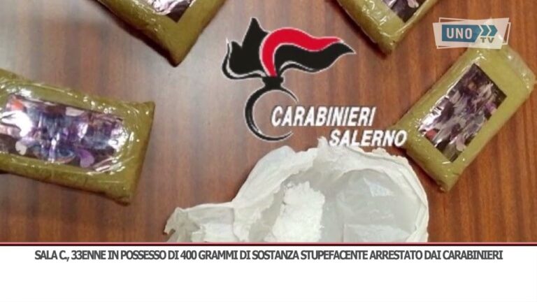 Sala Consilina, 33enne in possesso di 400 grammi di sostanza stupefacente arrestato dai Carabinieri